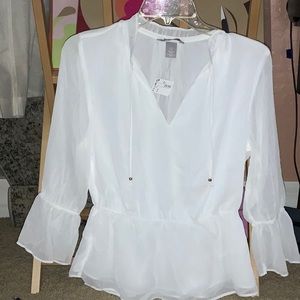 White Flowy beachy boho work blouse
